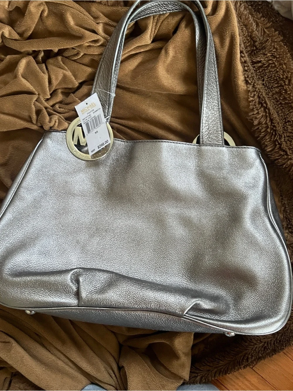 Michael Kors Metallic Gunmetal Leather Fulton Tote